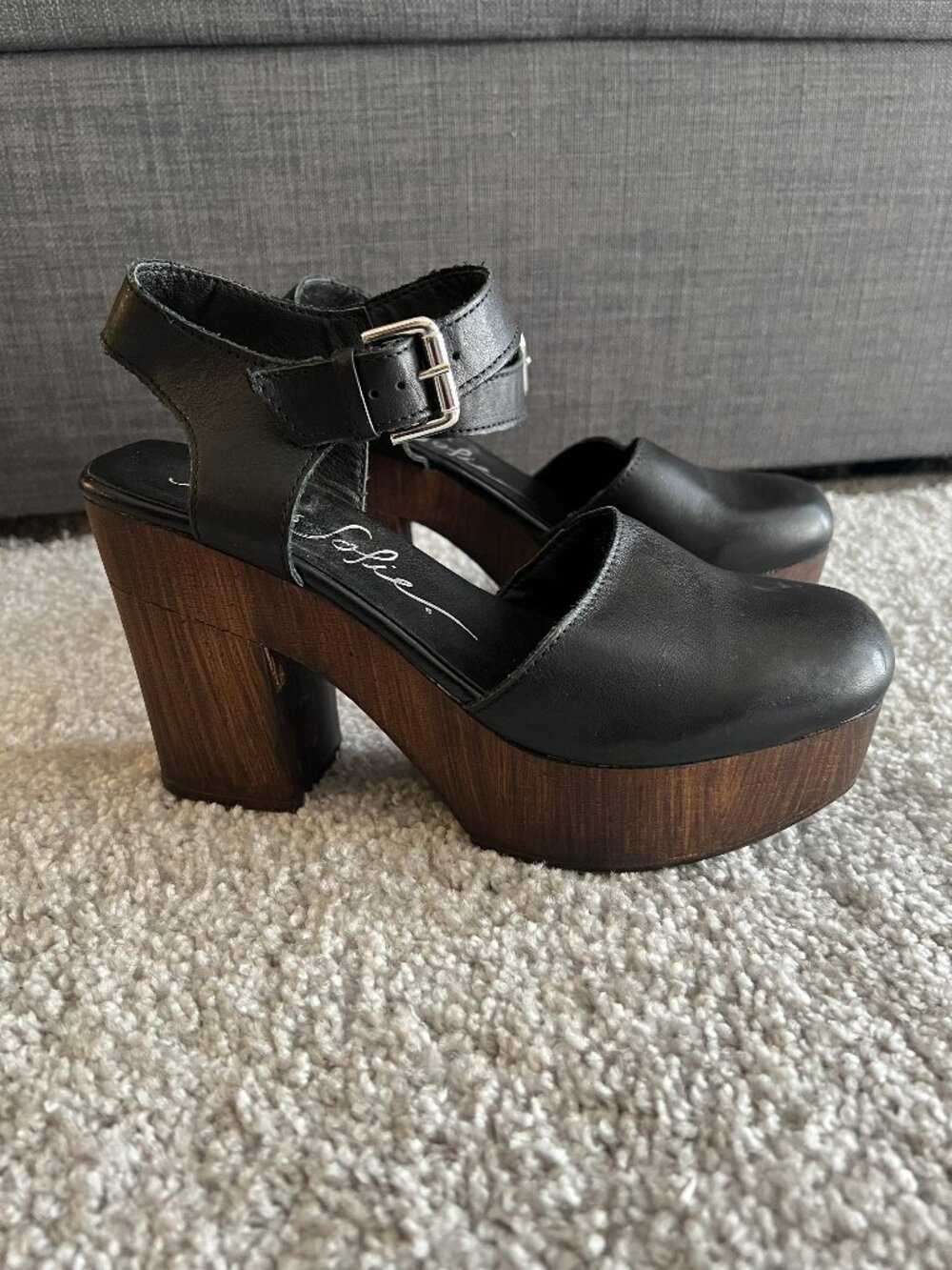 Miss Sofie Women's Platform High Heel Sandals Black Leather, Size 7